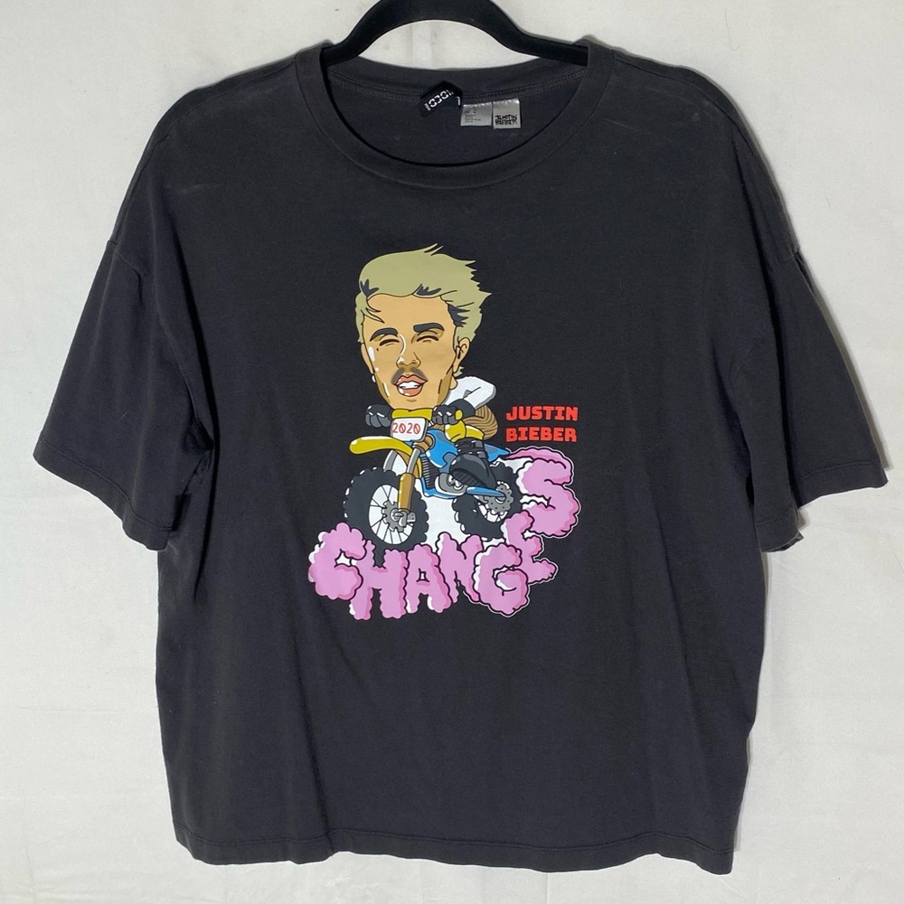 H&M Divided Grey Justin Bieber Changes 2020 Graphic Tee Crew Neck T Shirt M